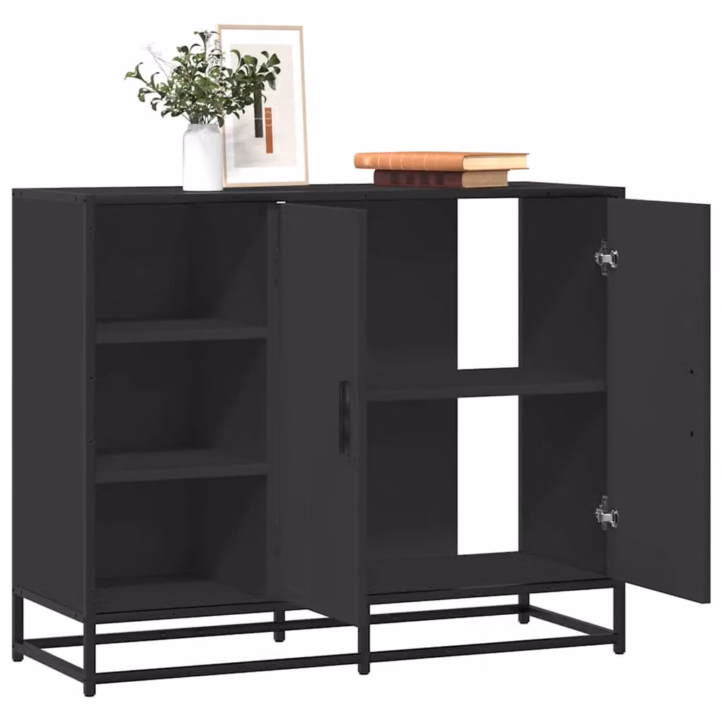 Credenza stile industrial vidaXL in metallo e MDF nera L: 92 cm, P: 35 cm, H: 76 cm