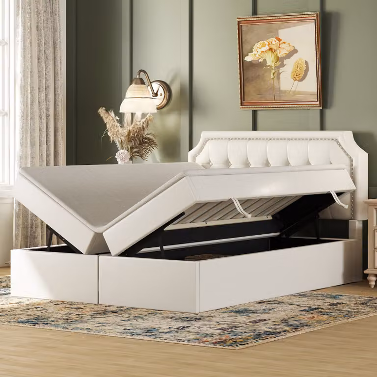 Letto imbottito AIORBER, 140x200 cm, con struttura in metallo, letto matrimoniale, apribile su entrambi i lati, ampio spazio di archiviazione, tessuto PU, resistente, alta capacità di carico, nero
