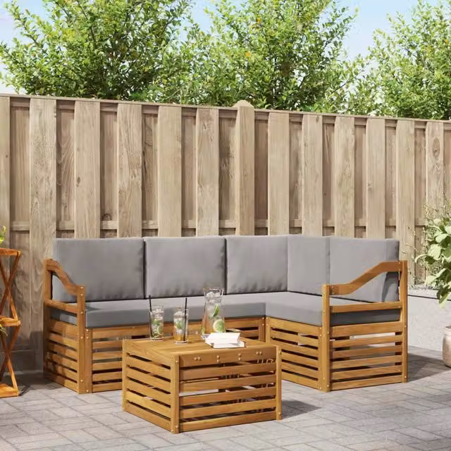 Set di divani da esterno 5 pz Grigio Naturale e Chiaro 3374786