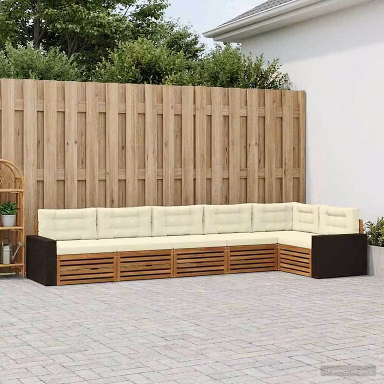 Set di divani da esterno vidaXL 6 pz in legno di acacia con cuscini beige e bianco per giardino e terrazza