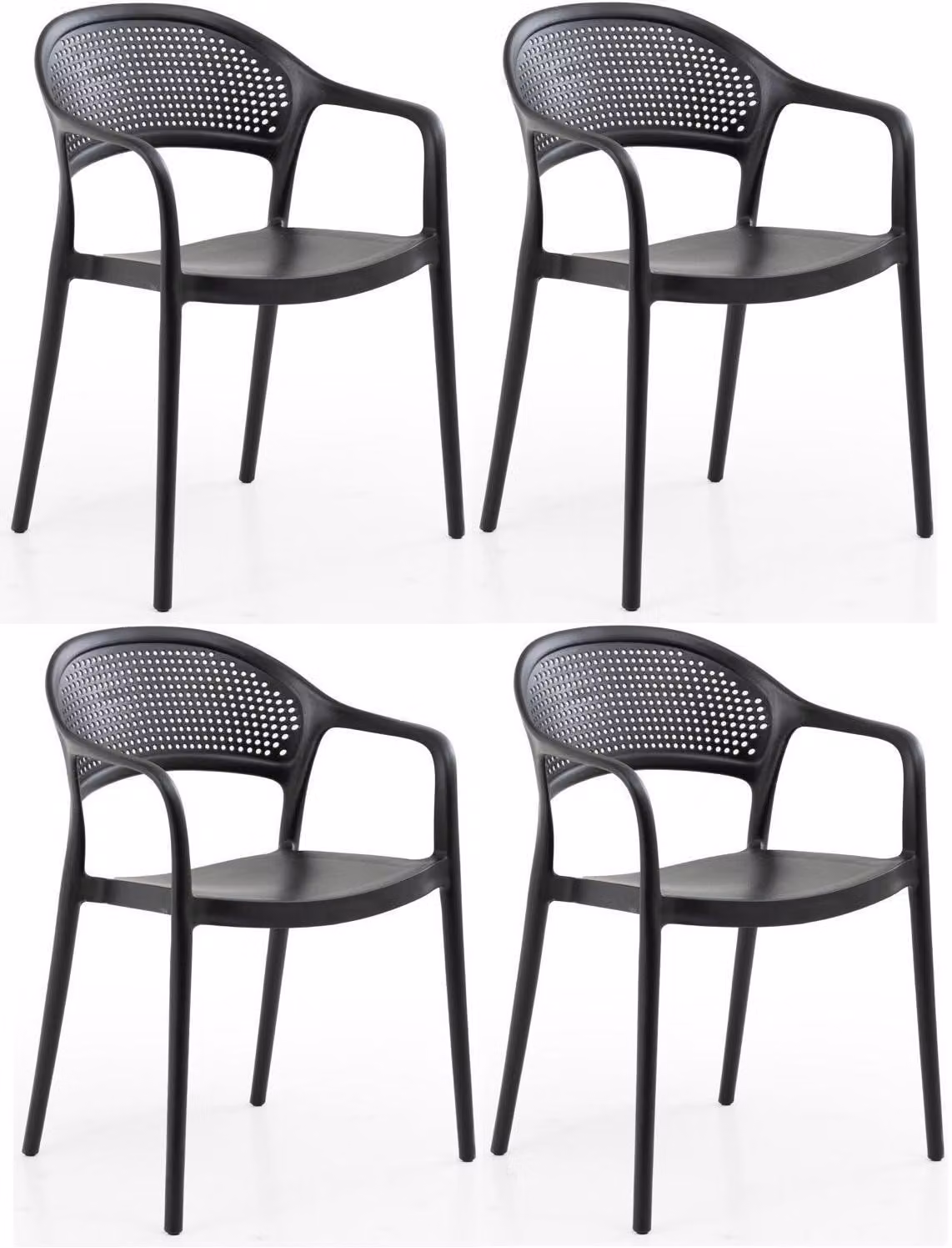 Sedie in plastica, 4 pezzi, con schienale forato, disponibili in diversi colori