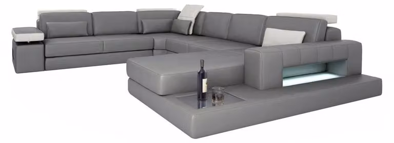 Sofas Grau Sofa U-Form Stoffsofa Couch Wohnlandschaft Design Modern Leder