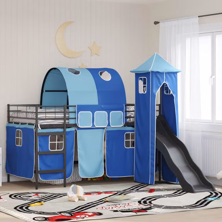 Letto a castello per bambini vidaXL in metallo, Nero e Blu, L 200 x P 90 x H 195 cm
