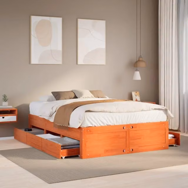 Giroletto senza Materasso con Cassetti Marrone Cera 140x200Pino 3308806