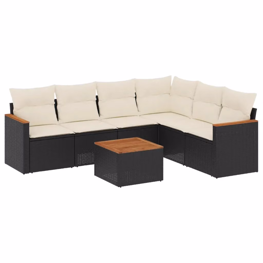 Set Divani da Giardino a L vidaXL con Cuscini e Tavolino Nero in Polyrattan e Acciaio – 2