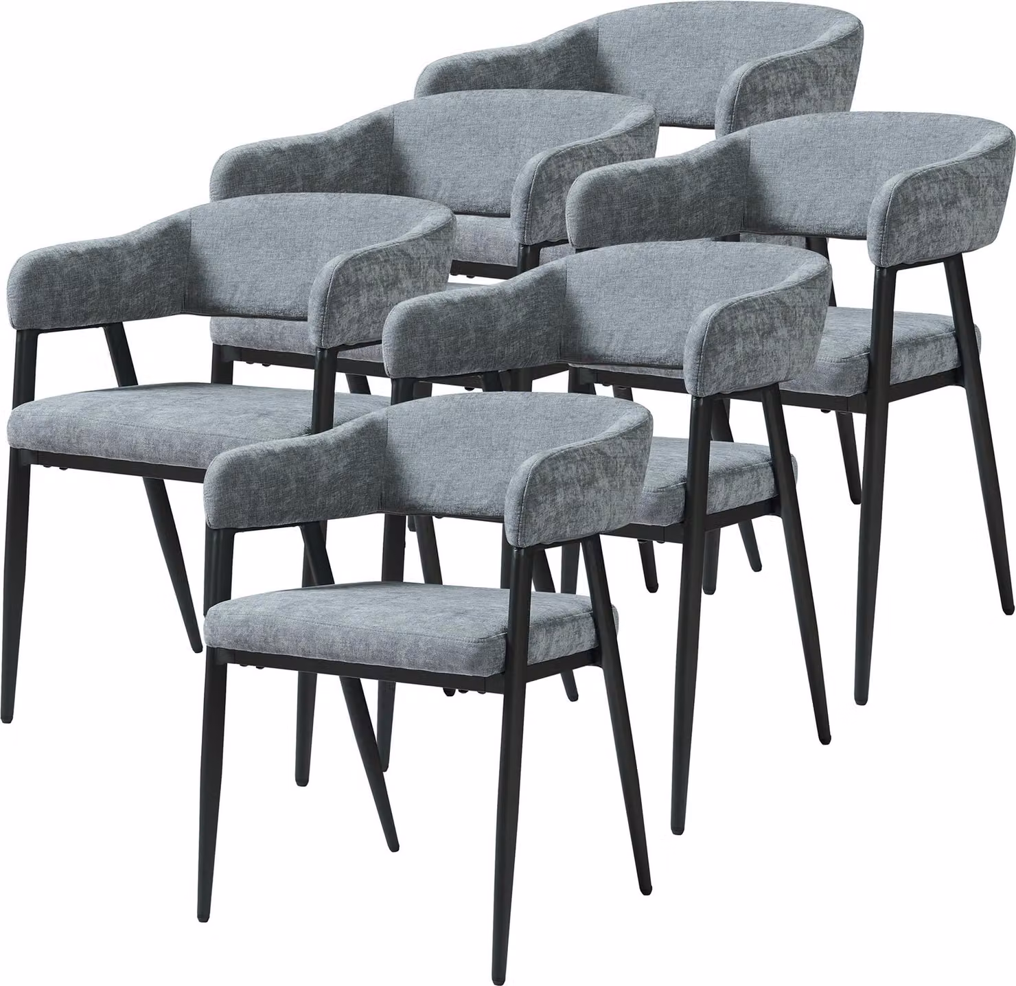 Set di 6 sedie da sala da pranzo "Kohlmand" imbottite in tessuto intrecciato grigio scuro