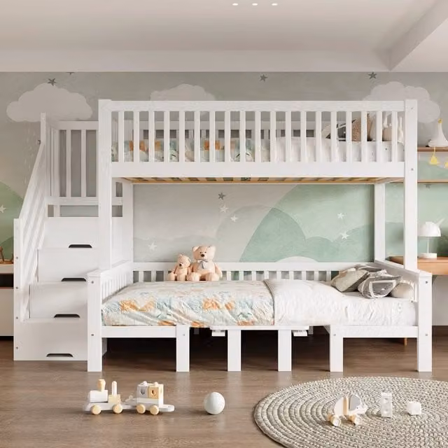 letto a castello legno mdf bianco 90x200 cm