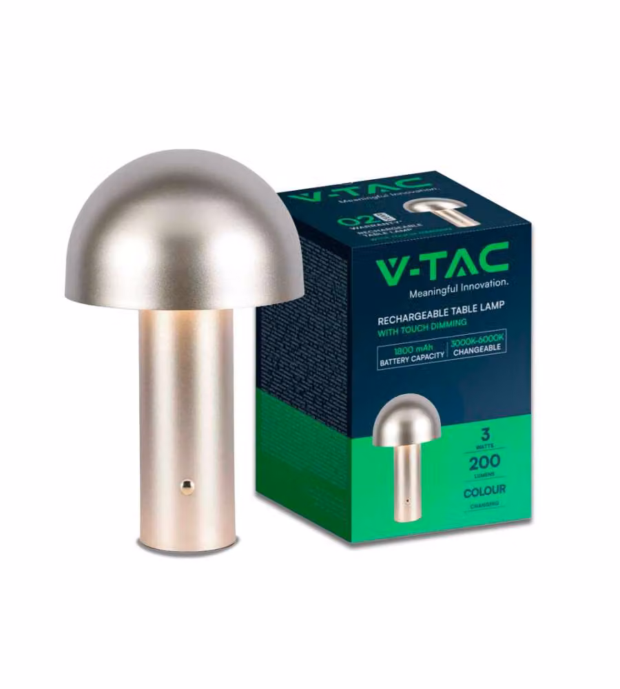 V-TAC Lampada LED da Tavolo Dimmerabile in Metallo Oro con Batteria Ricaricabile USB-C