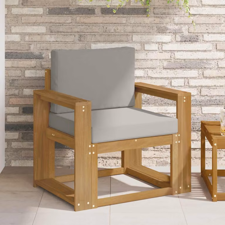 Divano da esterno moderno vidaXL in legno di acacia con cuscini bianchi e grigi