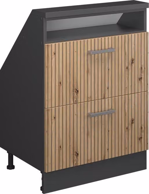 Mobile cucina sottotetto Vicco R-Line Rovere artigianale 60 cm con 2 cassetti, Model 58211