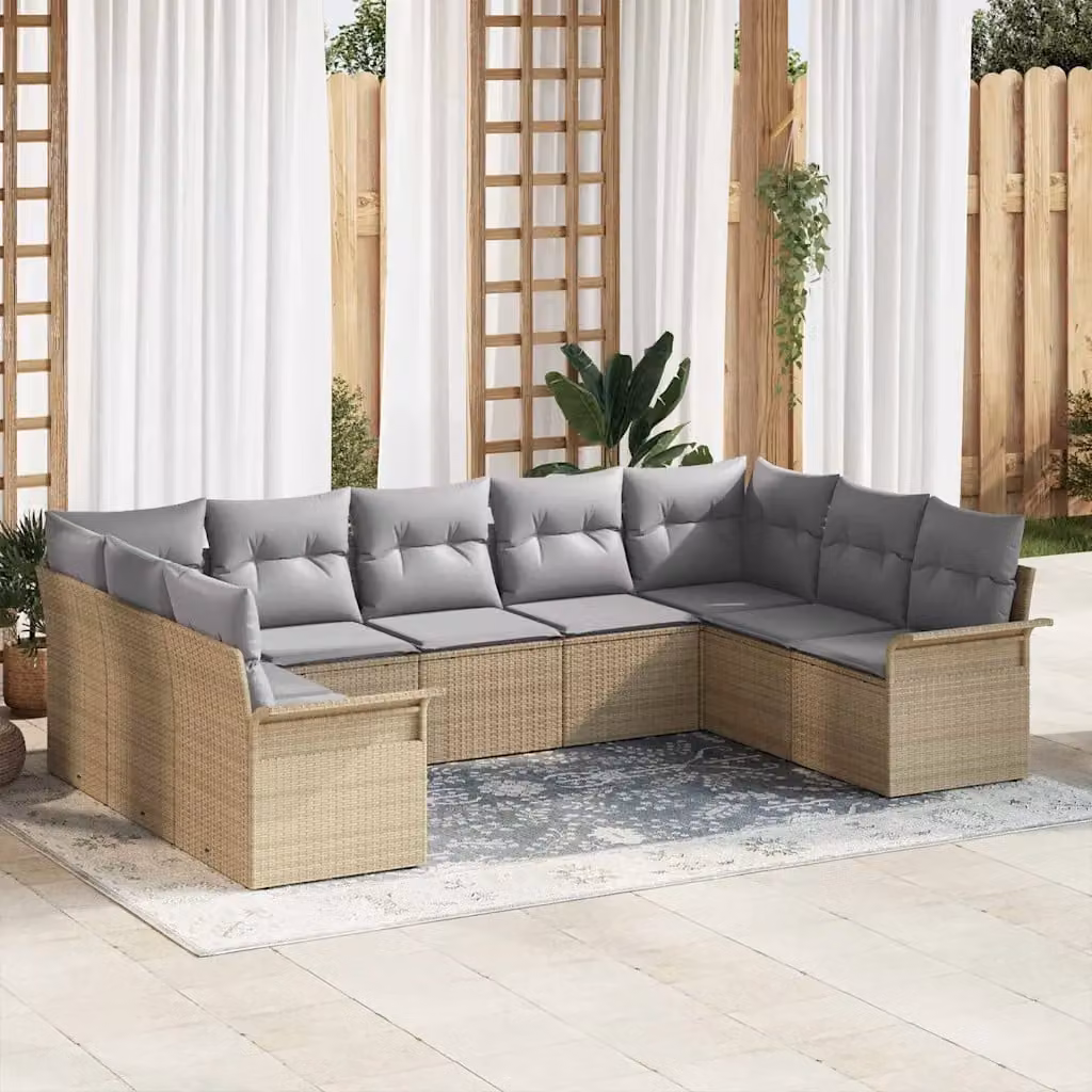 Set Divano da Giardino a L vidaXL in Polyrattan Beige con Cuscini – 1