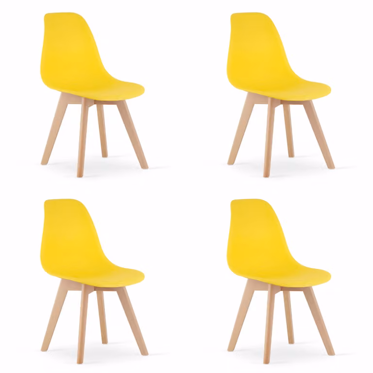 Sedia KITO, colore giallo / gambe in legno naturale, 4 pezzi