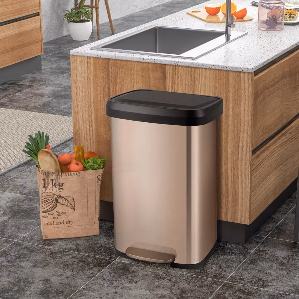 Cestino dell'immondizia Design Mania in acciaio inox con coperchio soft close e filtro per odori, capacità 50L, colore oro rosa – 2