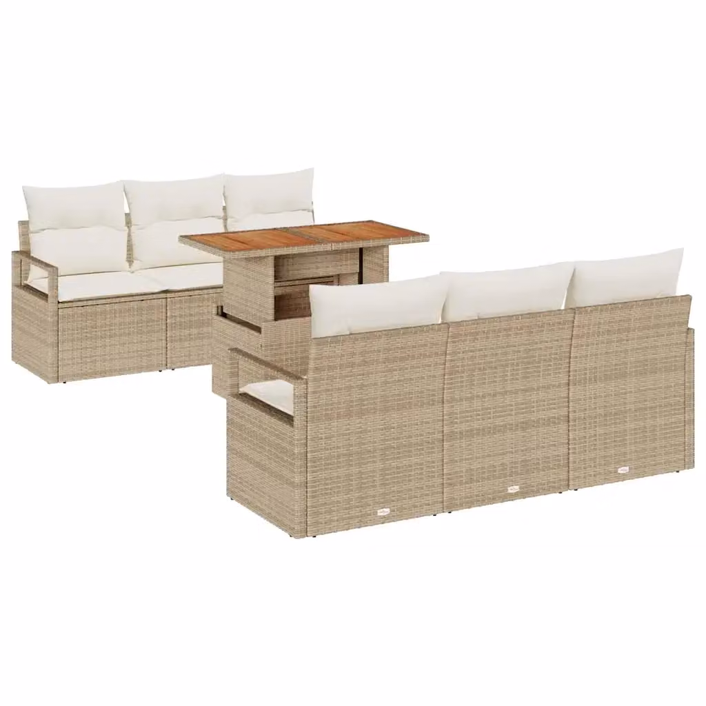 Set Divano da Giardino vidaXL 7 Pezzi con Tavolino e Cuscini Beige in Acciaio Verniciato a Polvere e Legno di Acacia – 2