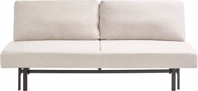 Divano letto bianco sporco Rivestimento in tessuto nero Gambe in ferro Funzione letto Cuscini dello schienale senza braccioli con fodere sfoderabili