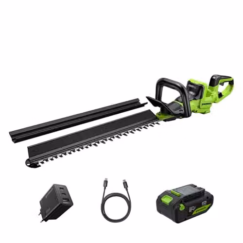 Greenworks Tagliasiepi a batteria 24V 66 cm con batteria 4.0Ah & caricabatterie USB-C 65W, motore brushless, lama doppia azione 30 mm, manico rotante 180°, Hedge Sweeper HT6602RA2