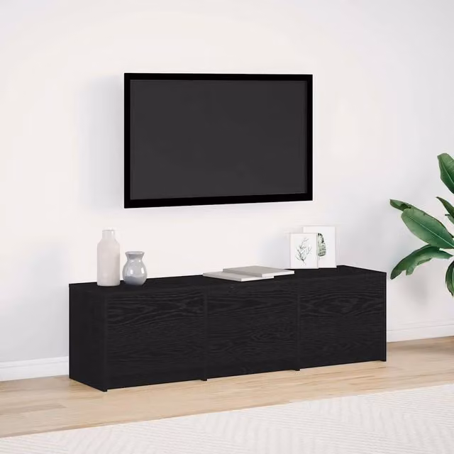 Mobile TV moderno vidaXL con illuminazione LED integrata, finitura rovere nero opaco, L 140 x P 34 x H 40 cm
