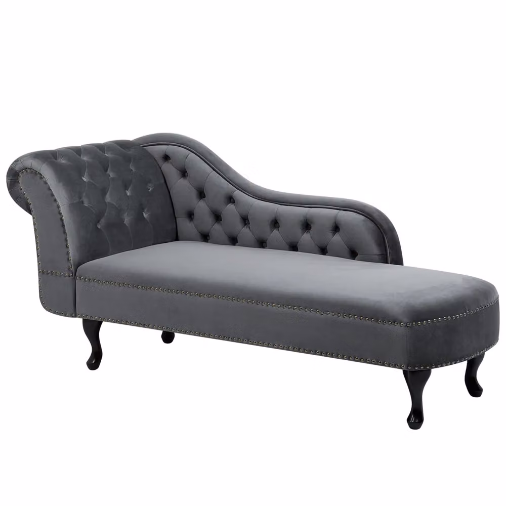 Chaise longue BELIANI in velluto grigio versione sinistra con design a L e dettagli capitonné – 2