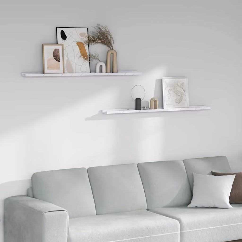 Set di 2 Scaffali da Parete Moderni vidaXL in Marmo Bianco, L 115 x P 9 x H 3 cm