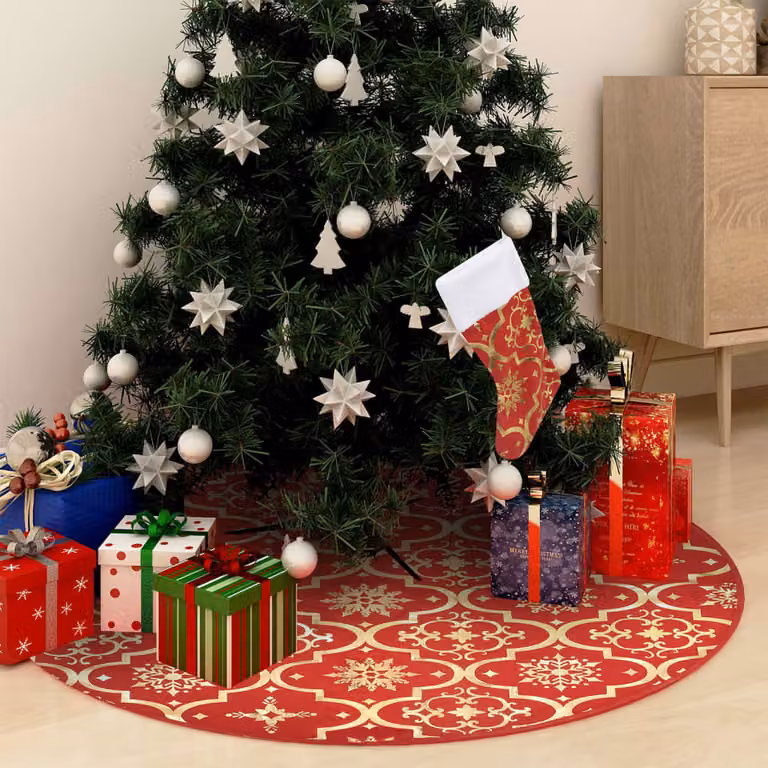 Maison Exclusive - Gonna per albero di Natale con calza rossa 150 cm in tessuto