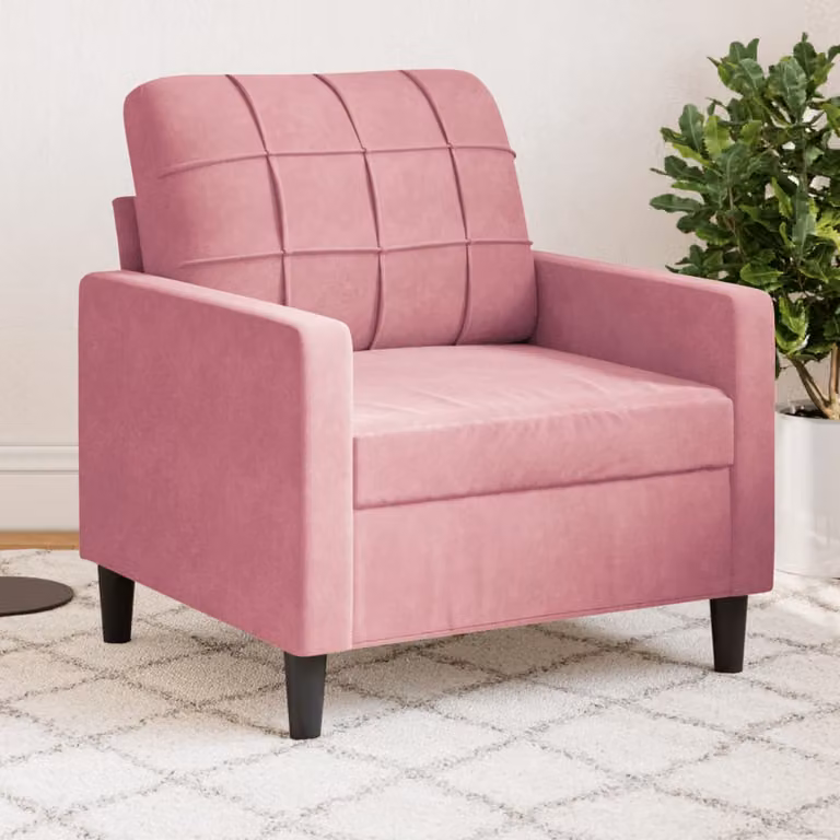 Poltrona moderna vidaXL in velluto rosa con struttura in metallo e braccioli