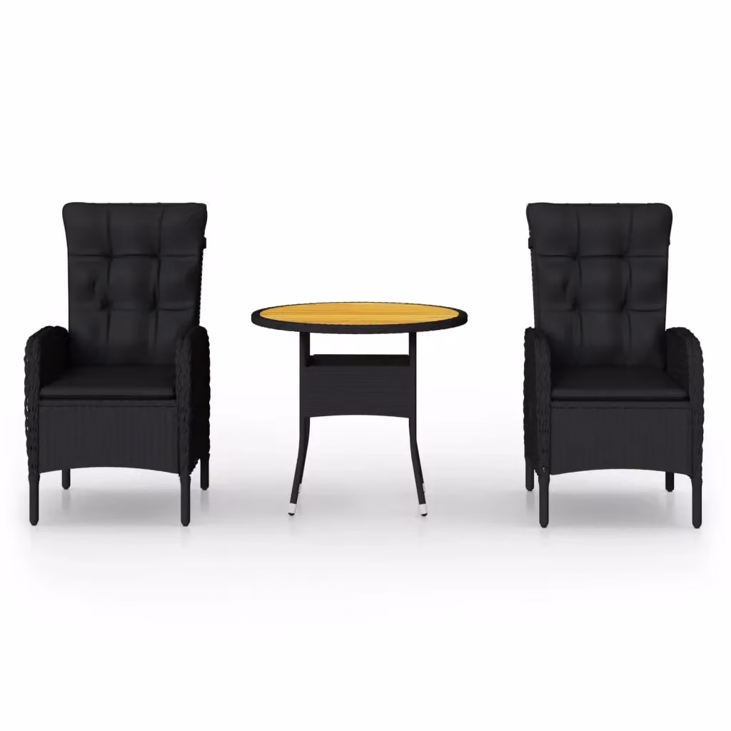 Set da Bistrot per Giardino e Terrazza vidaXL in Polyrattan e Legno di Acacia Nero Matt, 3 Pezzi – 2