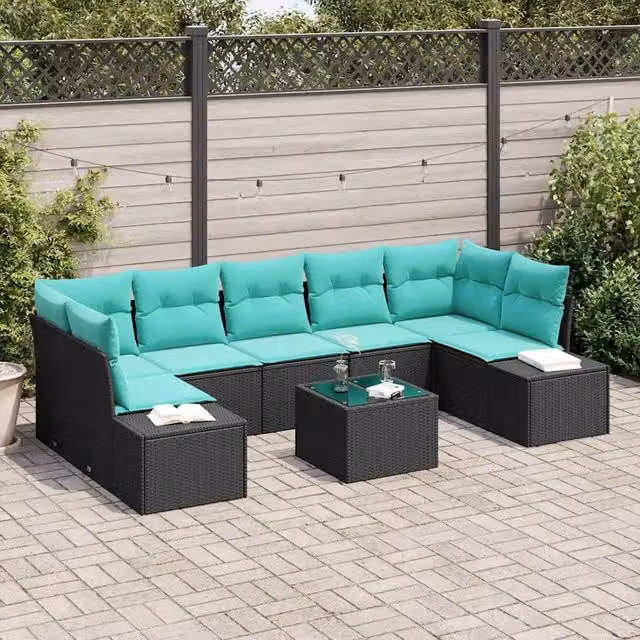 Set Divano da Giardino 8 pz Nero polyrattan 3346986