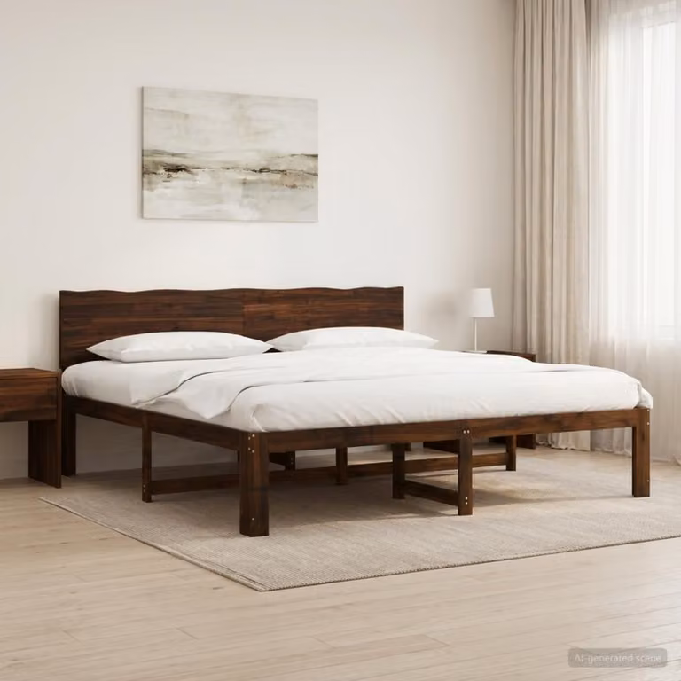Letto matrimoniale con testiera vidaXL ROSTOCK in legno di acacia marrone, L: 184 cm, P: 200 cm, H: 91 cm