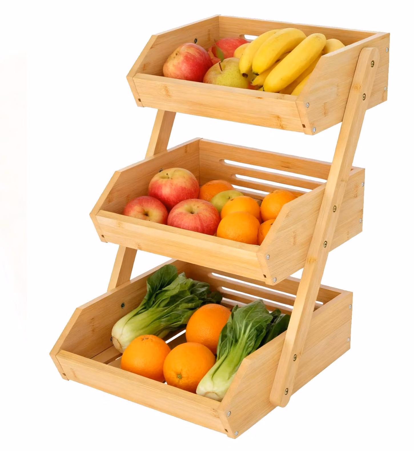 Portafruita in bambù a 3 livelli, removibile, organizer per la cucina