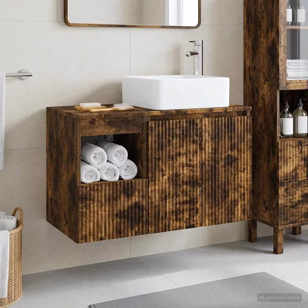 Set di mobili per il bagno moderno vidaXL composto da mobile lavabo e pensile in MDF, colore marrone opaco