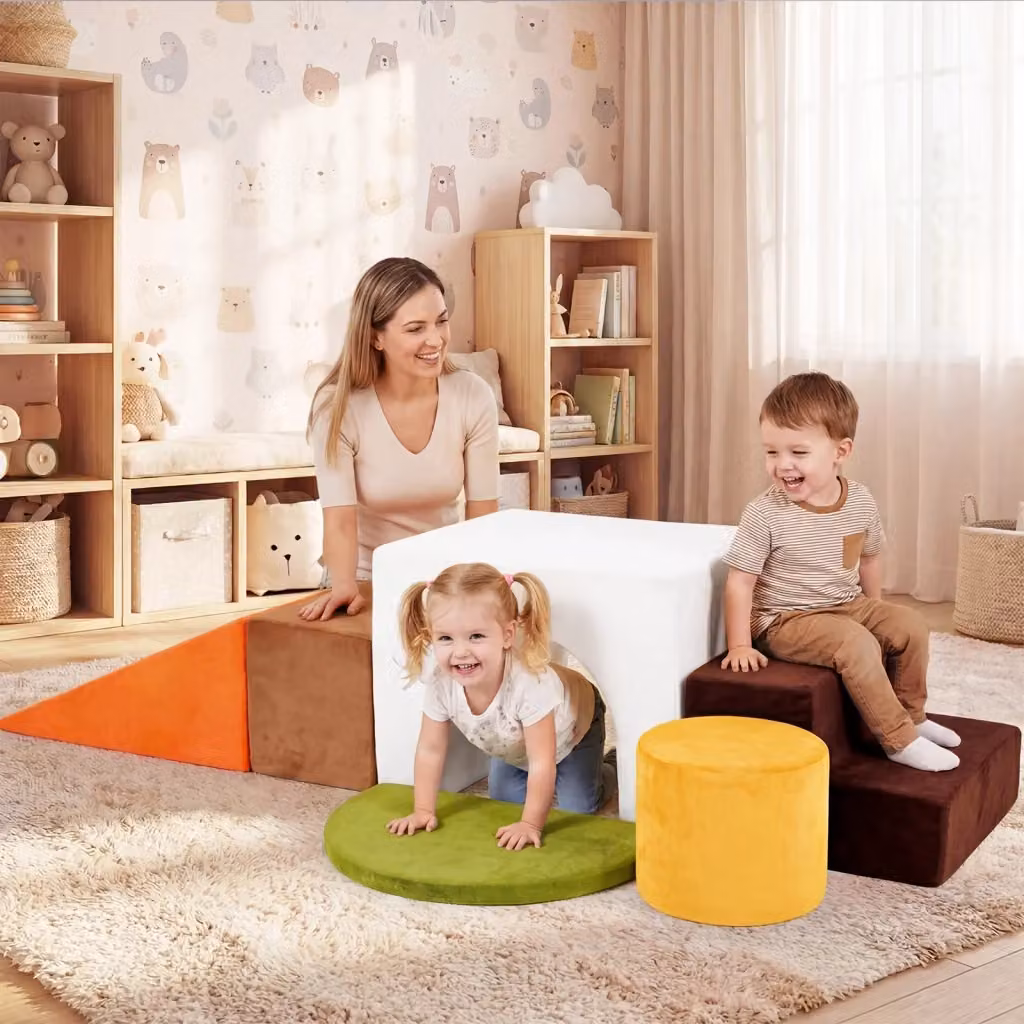 Set di 6 blocchi morbidi in schiuma per bambini con scivolo, scala e arrampicata, colorati e lavabili per lo sviluppo motorio e sensoriale – 2