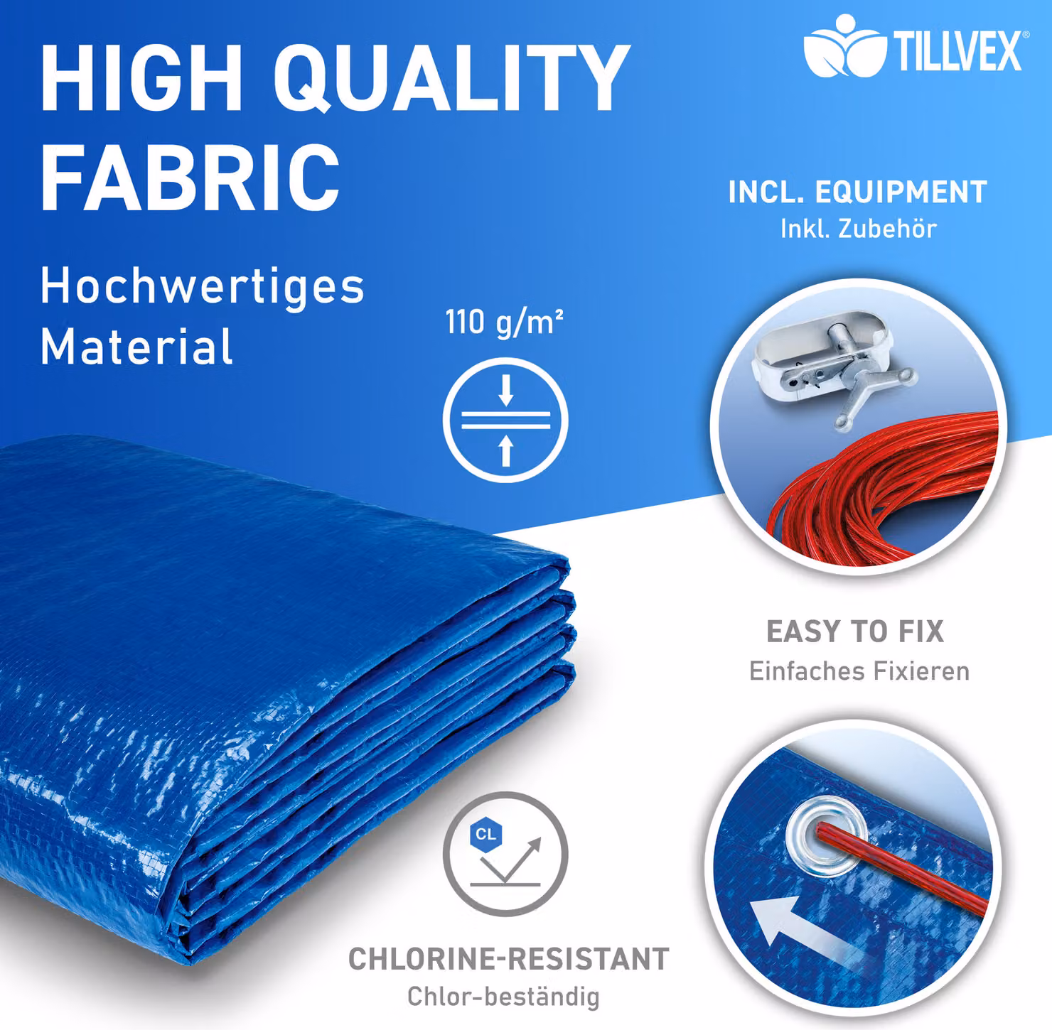 Telo di copertura per piscina Tillvex 221 x 150 cm ovale | Copertura per piscina resistente ai raggi UV e antistrappo | Telo solare per piscina