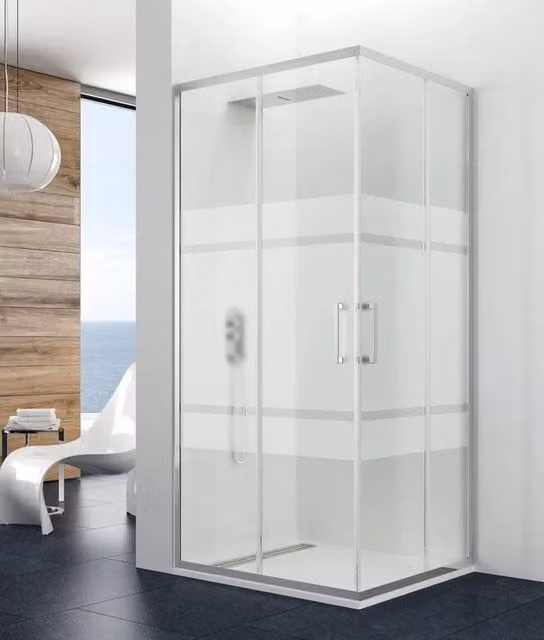 Box doccia angolare DUCHA PRESTIGE con vetro Frost Plus e finitura cromo lucido, L: 120 cm, P: 90 cm