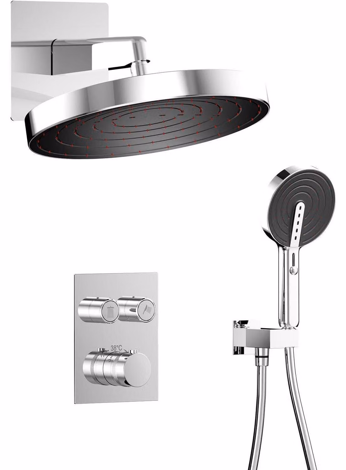 Set completo per rubinetteria da incasso per doccia, con termostato, soffione a pioggia e doccetta, finitura cromata