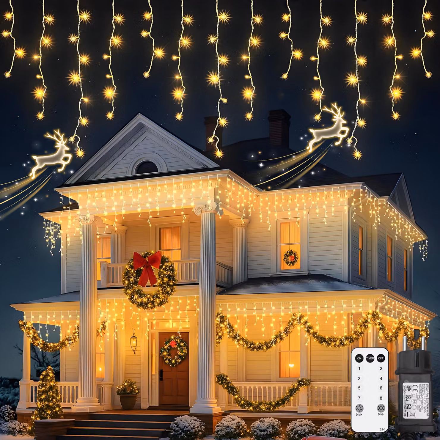 Catena luminosa effetto ghiaccio, 5 metri, 200 LED, grado di protezione IP45, con timer, 8 modalità, per uso esterno
