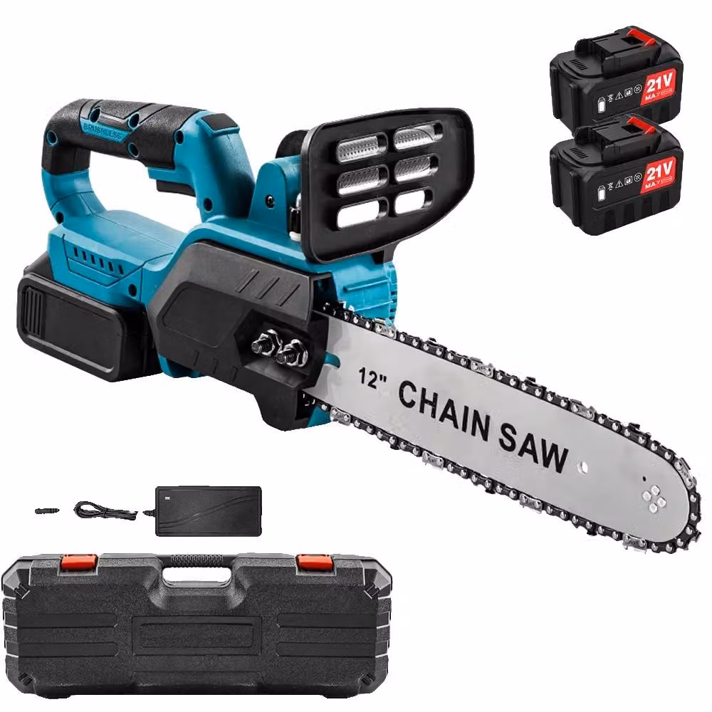 Troncatrice a catena elettrica, motore brushless, taglio efficiente, 2 batterie, spina di tipo EU
