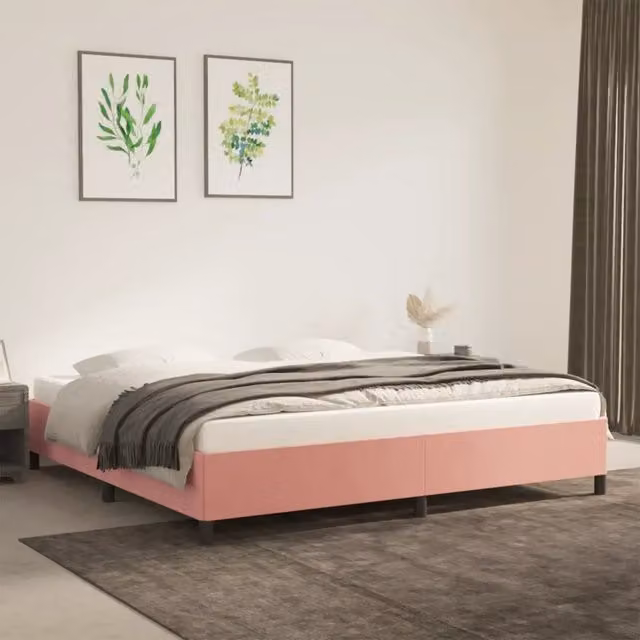 Giroletto vidaXL in velluto rosa con struttura a doghe in legno, L/P/H: 200 x 200 x 35 cm