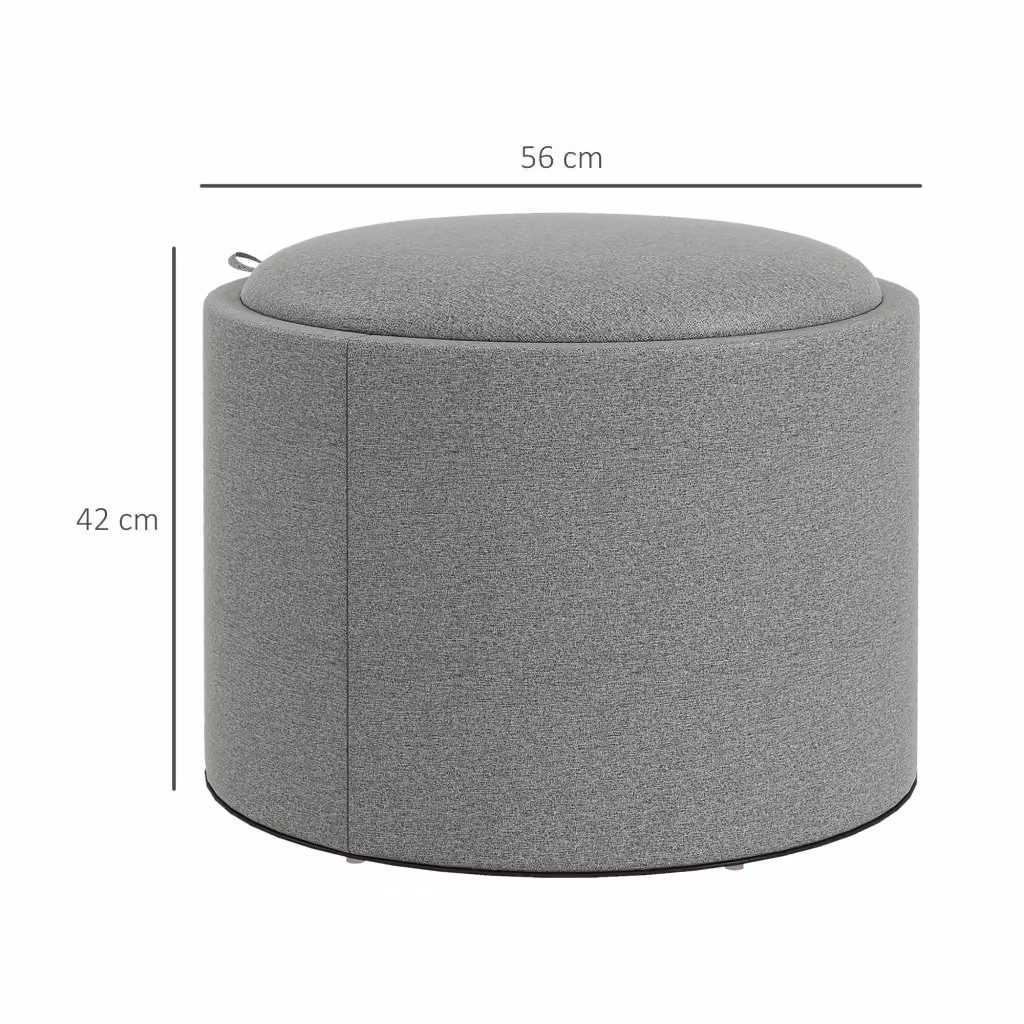 Pouf contenitore rotondo OKWISH in tessuto effetto lino grigio con vano nascosto L/P/H: 56 x 56 x 42 cm – 2