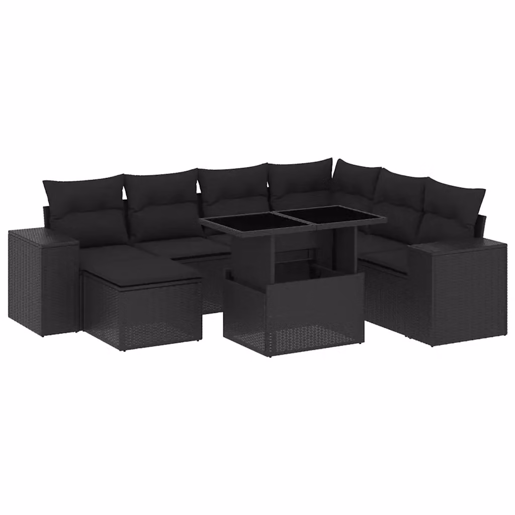 vidaXL Set Divani da Giardino a L in Polyrattan Nero con 8 Cuscini e Tavolino – 2