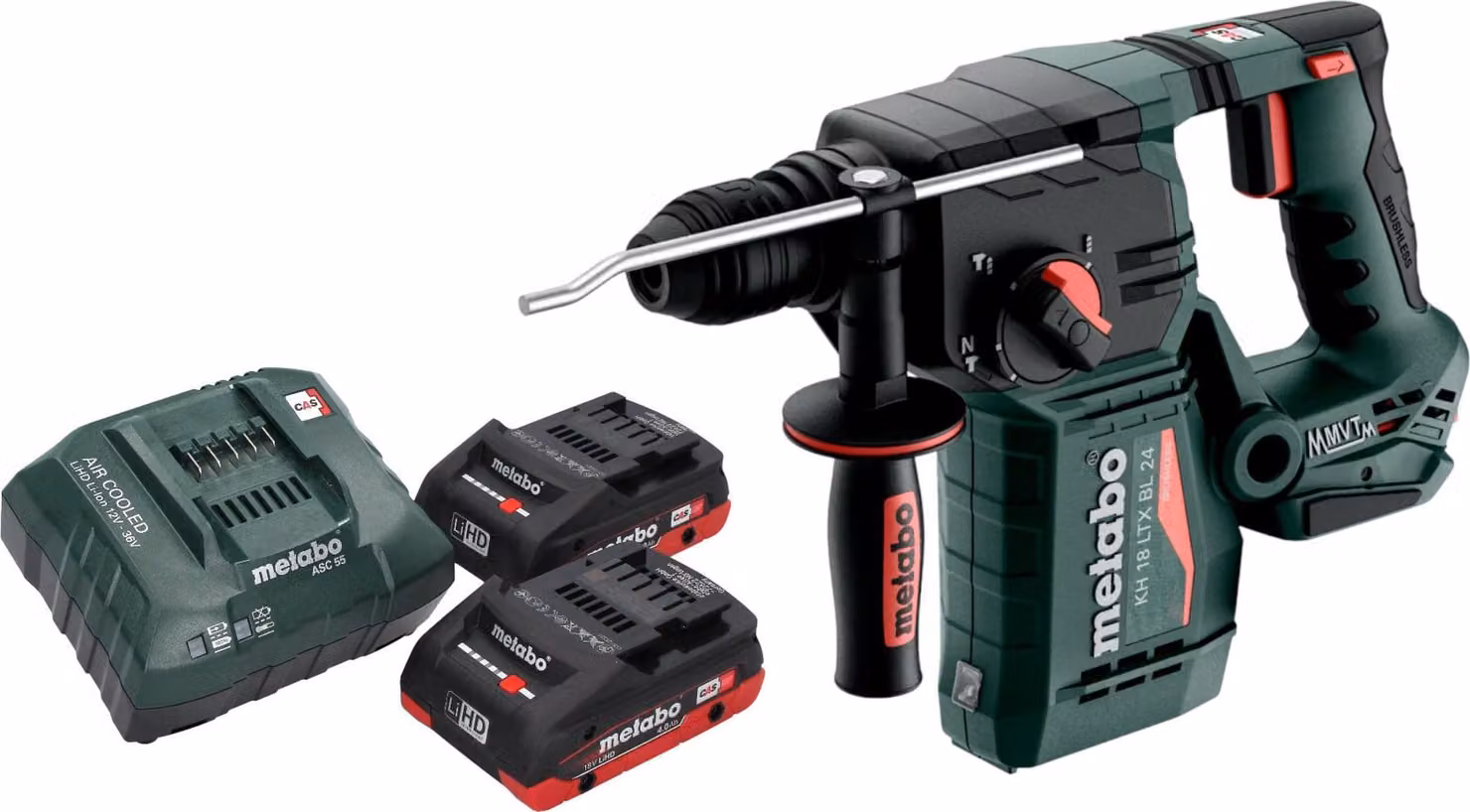 Martello perforatore a batteria Metabo KH 18 LTX BL 24 18 V 2,2 J SDS Plus Brushless + 2 batterie LiHD da 4,0 Ah + caricabatteria