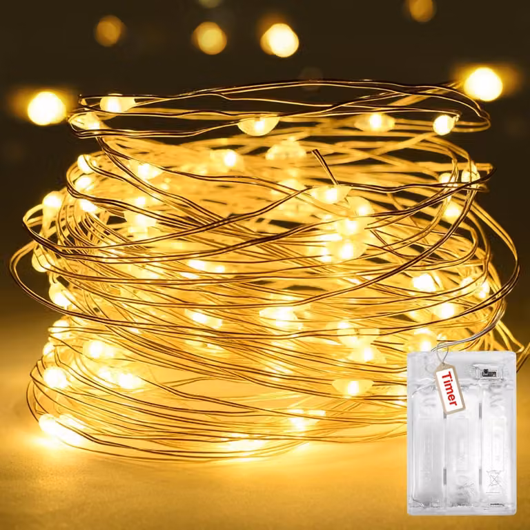 Catena luminosa da 3 metri, con 30 LED bianco caldo, 2 modalità con timer, alimentazione a batteria