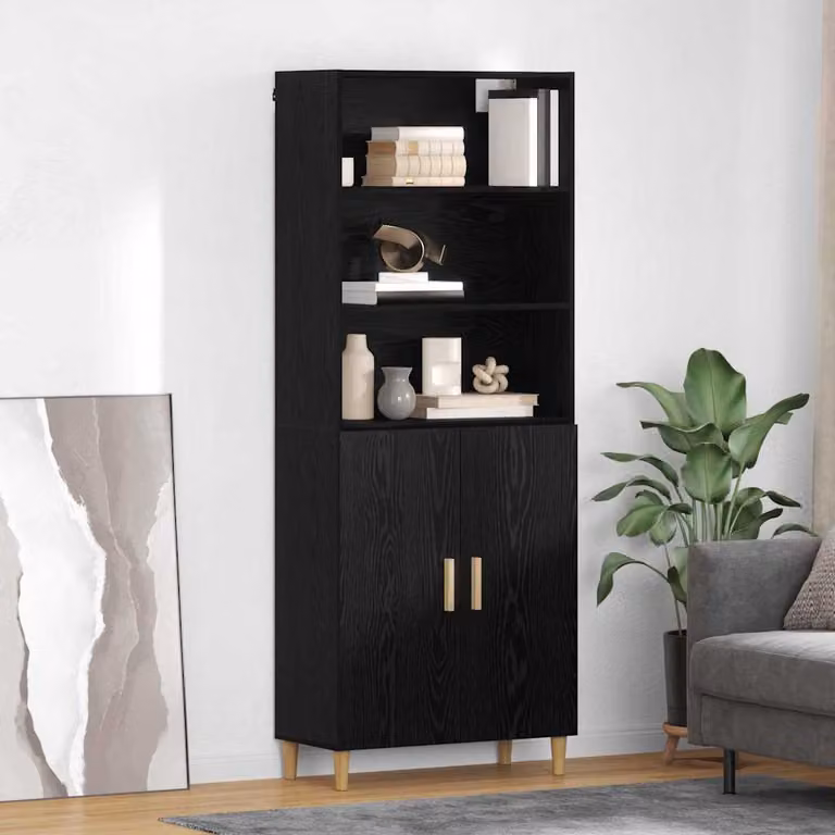 Credenza moderna vidaXL in legno MDF nero con ante a battente, L/P/H: 69,5 x 32,5 x 180 cm