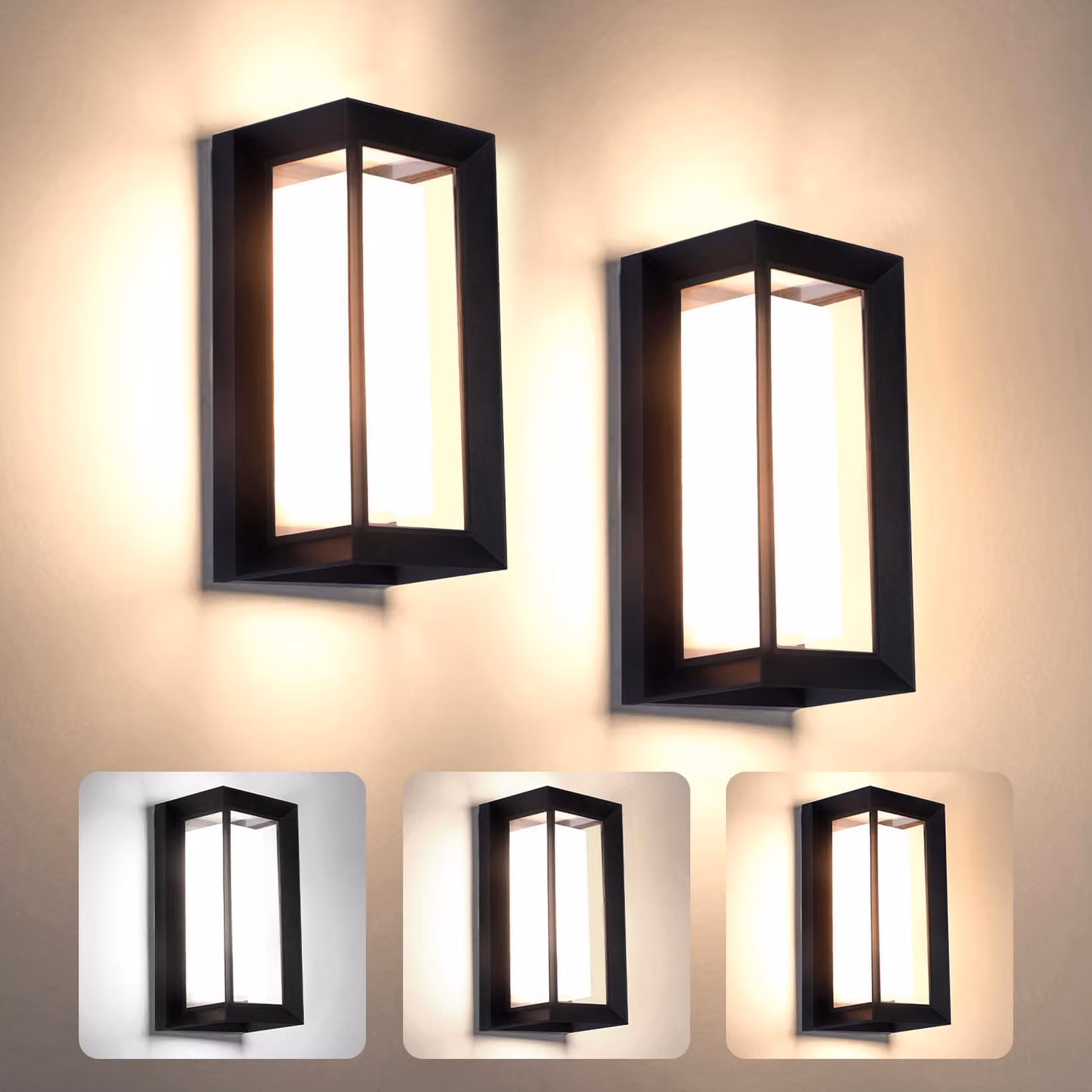 Lampade da parete a LED, 24W, set da 2, grado di protezione IP65, 3 colori, 2160 lumen, alluminio
