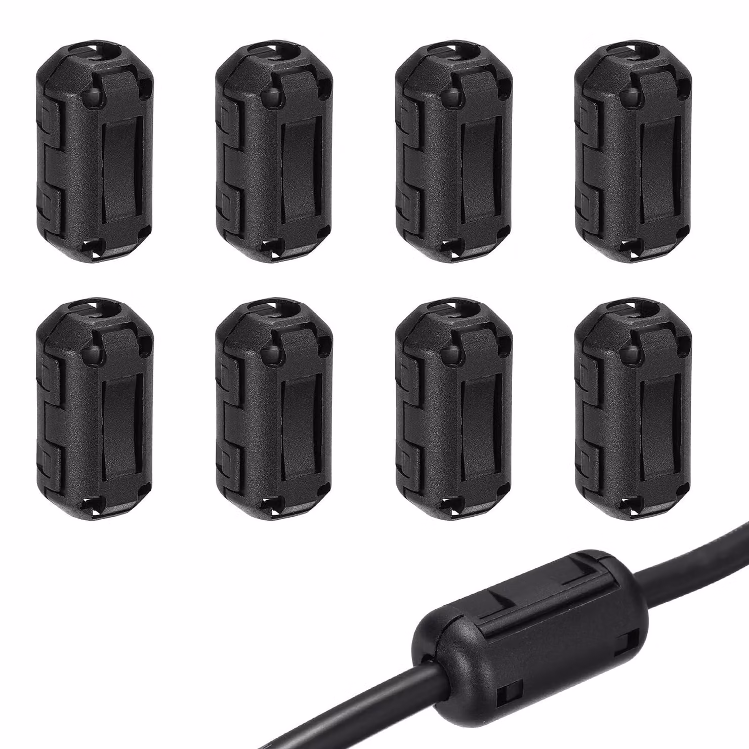 Anello ferromagnetico con clip, diametro interno di 7 mm, confezione da 8 pezzi, colore nero
