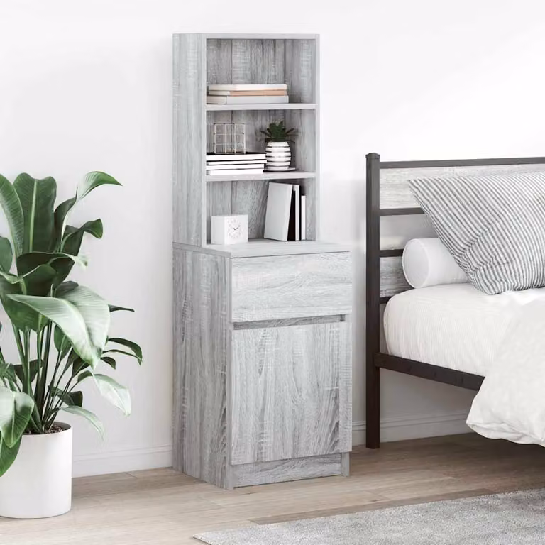Comodino sospeso vidaXL in legno multistrato e MDF, Grigio Sonoma e Marrone, L 39 cm x P 35 cm x H 125 cm
