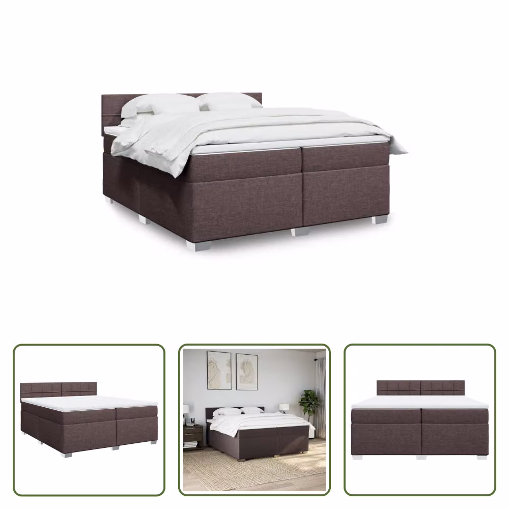 The Living Store Letto a molle con materasso marrone scuro 200x200 cm in tessuto