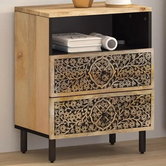 Comodino sospeso vidaXL in legno di mango marrone L: 50 cm, P: 33 cm, H: 60 cm – 1