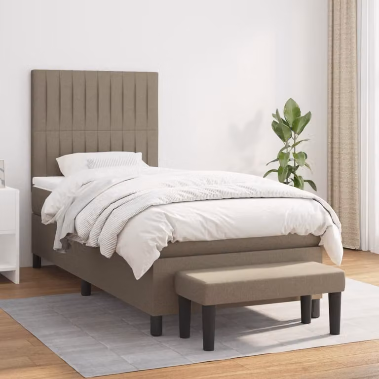 The Living Store Letto a molle con materasso Taupe 80x200 cm in tessuto