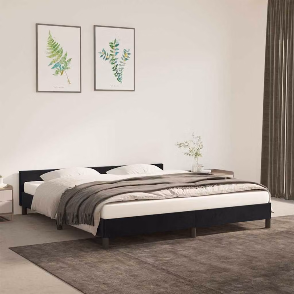 Giroletto vidaXL in velluto nero con doghe in legno, L/P: 180 x 200 cm