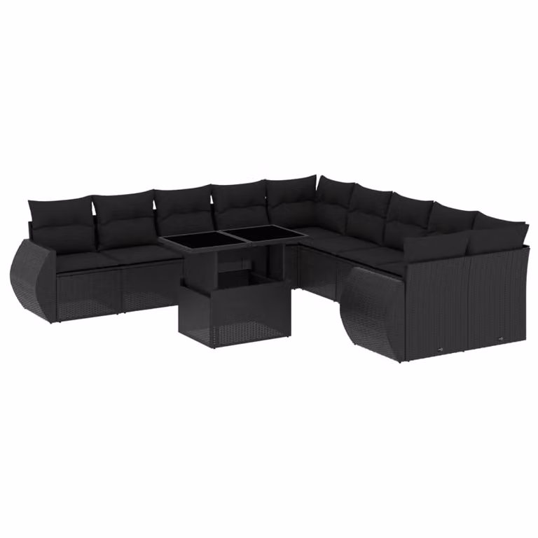 Set Divani da Giardino 11 pz con Cuscini in Polyrattan Nero